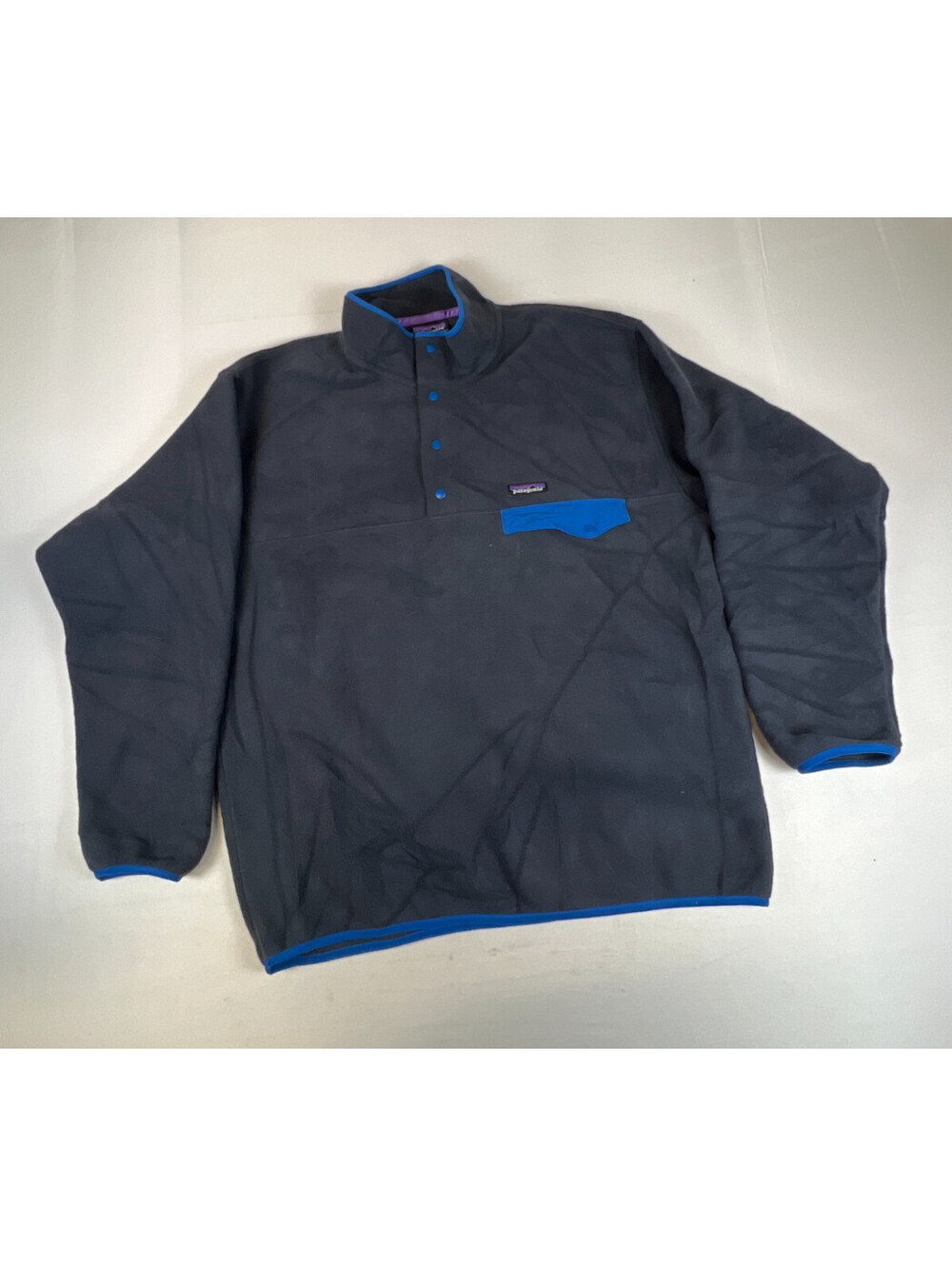 Patagonia Synchilla Snap T Pullover Fleece Mens Large Dark Grey Blue Snap Pocket